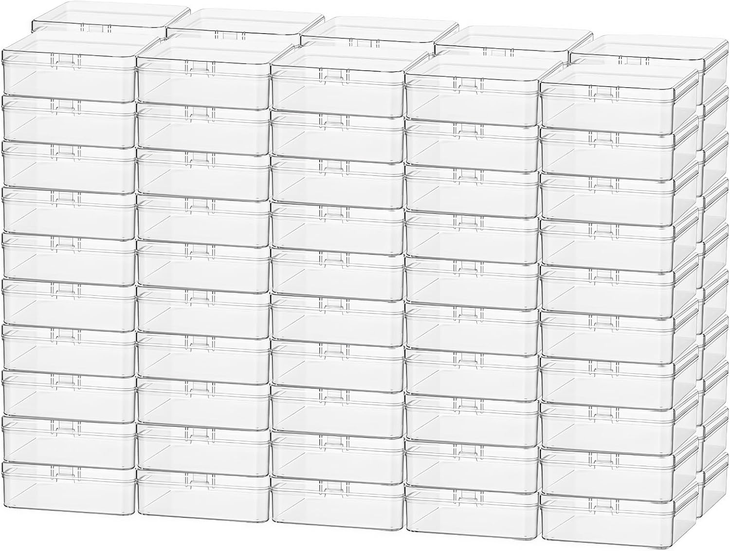 Goodma 100 Pieces Square Empty Mini Clear Plastic Organizer Storage Box Containers with Hinged Lids for Small Items and Other Craft Projects (2.95 x 2.95 x 0.98 inch)