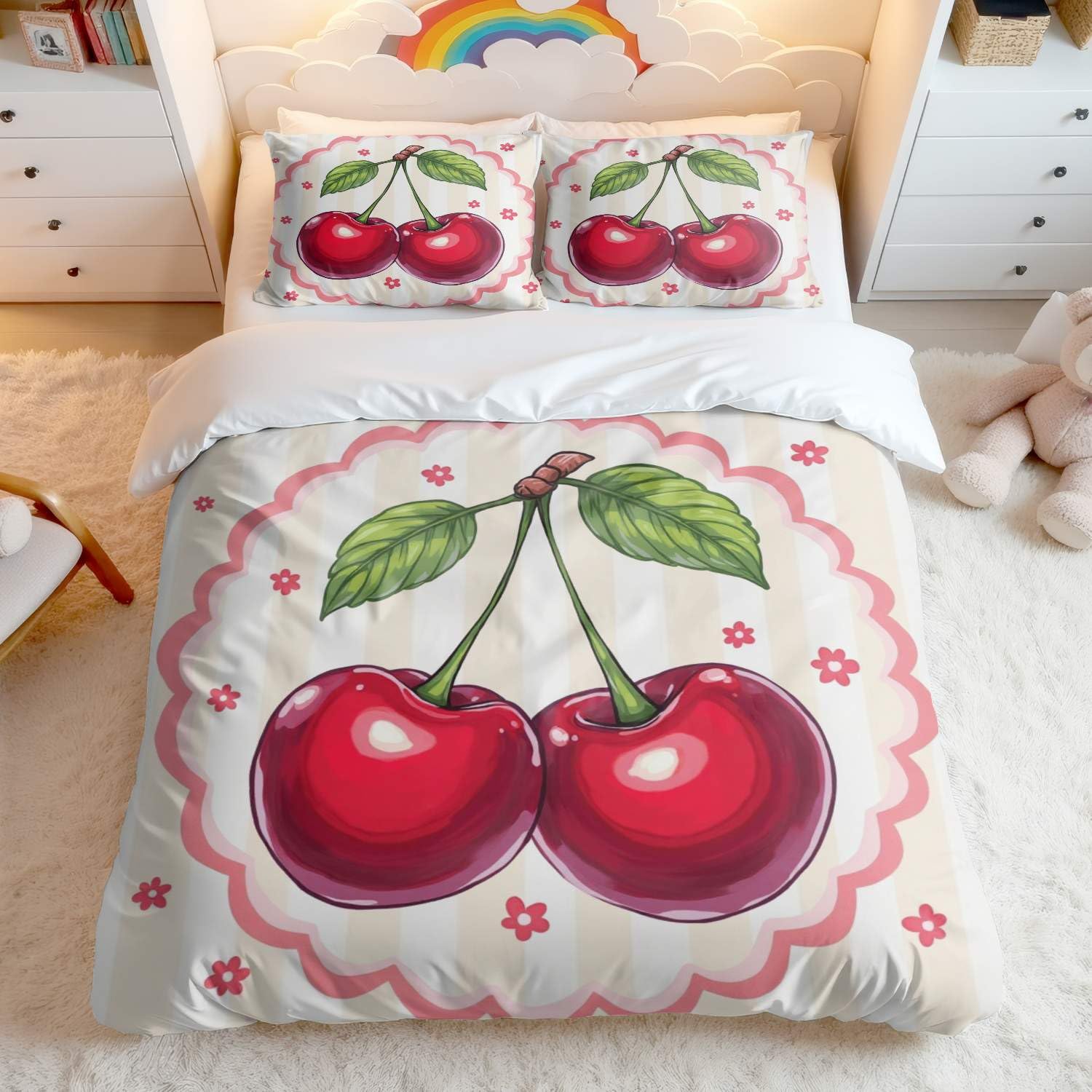 Housse de couette cerises King parure de lit imprimée grand lit pour ados