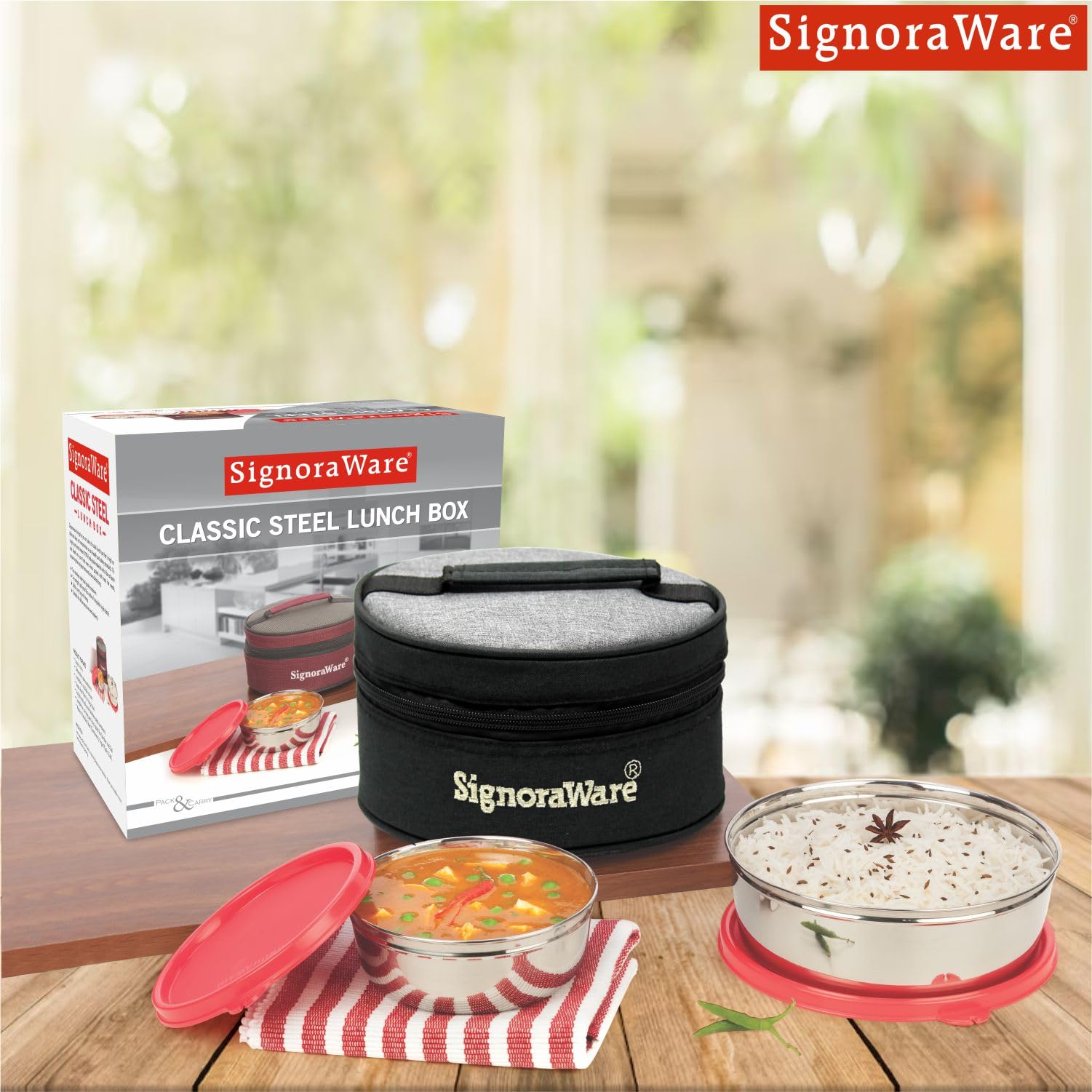 Signora Ware Stainless Steel Lunch Box Set - Red -5