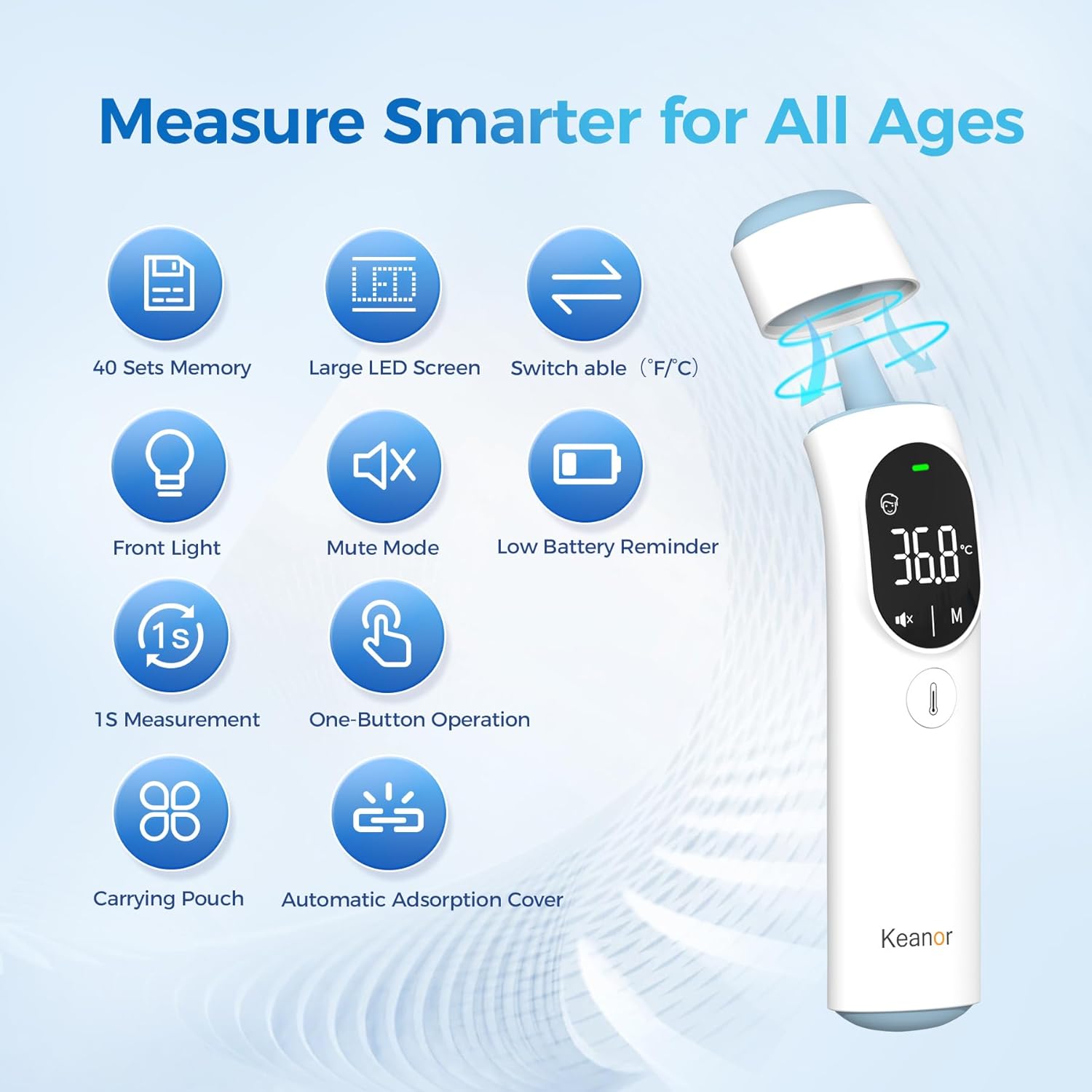 Thermometer Forehead and Ear Thermometer, Digital Infrared Thermometer, Baby Thermometer, Accurate,1s Measure, 40 Set Memory, Mute Mode, LED Screen for Adults Kids with Storage Bag - Image 6