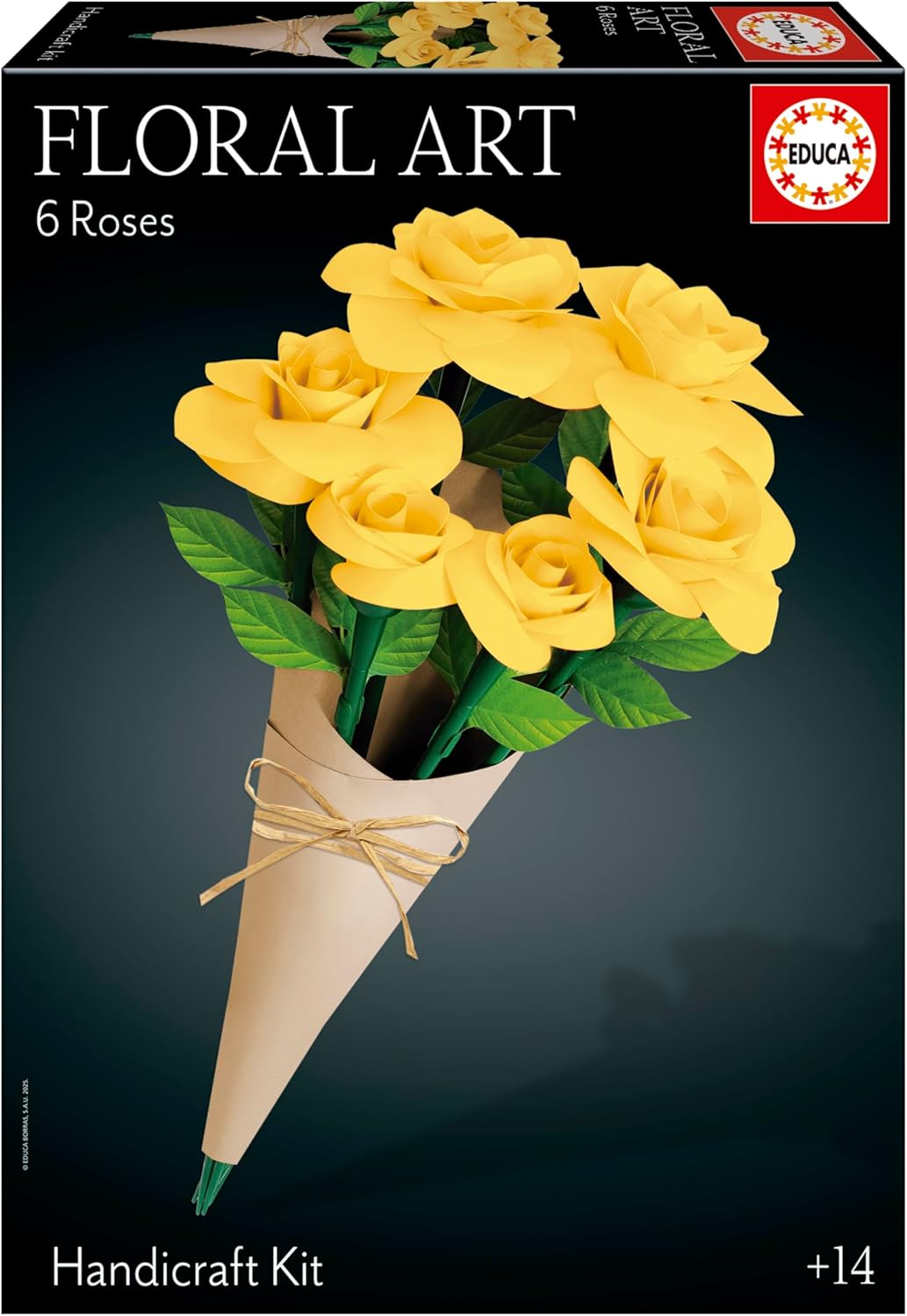 Educa - Yellow Rose Bouquet | Floral Art | Craft Set for Making 12 Paper Roses Without Glue or Scissors | Flowers and Roses | Valentine's Day Gifts | from 14 Years (20422)