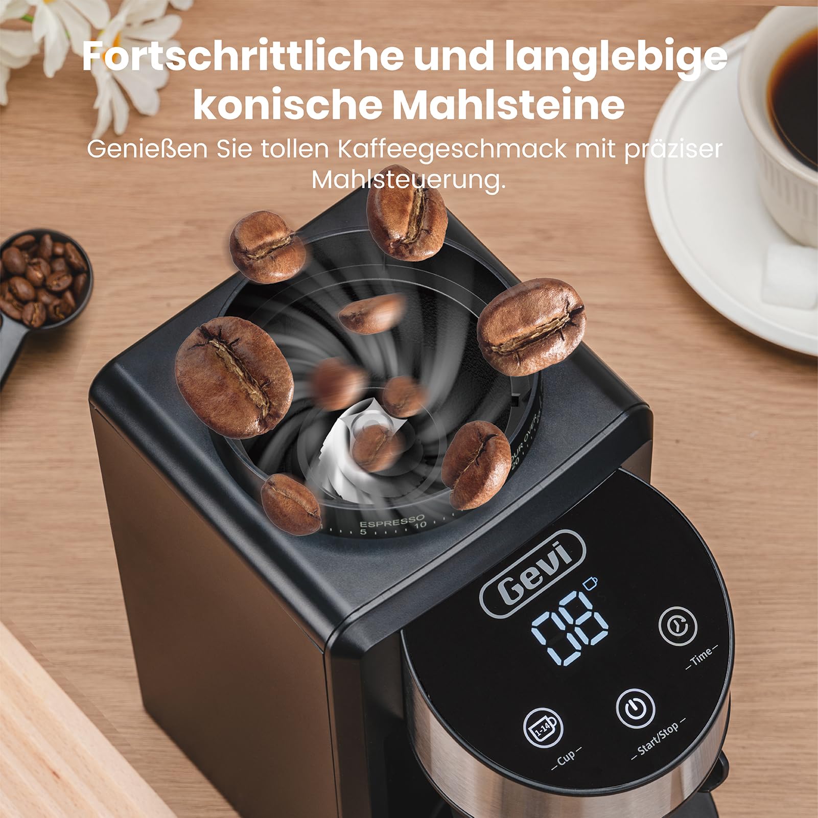 Gevi Elektrische Burr Kaffeebohnenmühle, 35 Mahlgradeinstellungen, 51 & 58 mm Siebträgerhalter