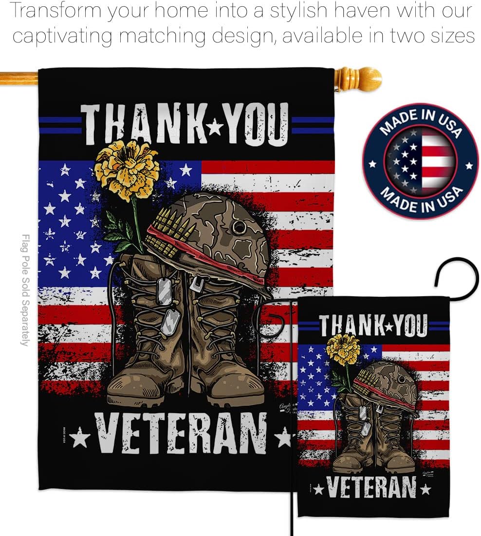 Thank You Veteran House Flag - 2 pcs Pack Armed Forces Service All Branches Support Honor United State American Military Official - Banner Small Garden Yard Gift Double-Sided Made in USA 28 X 40