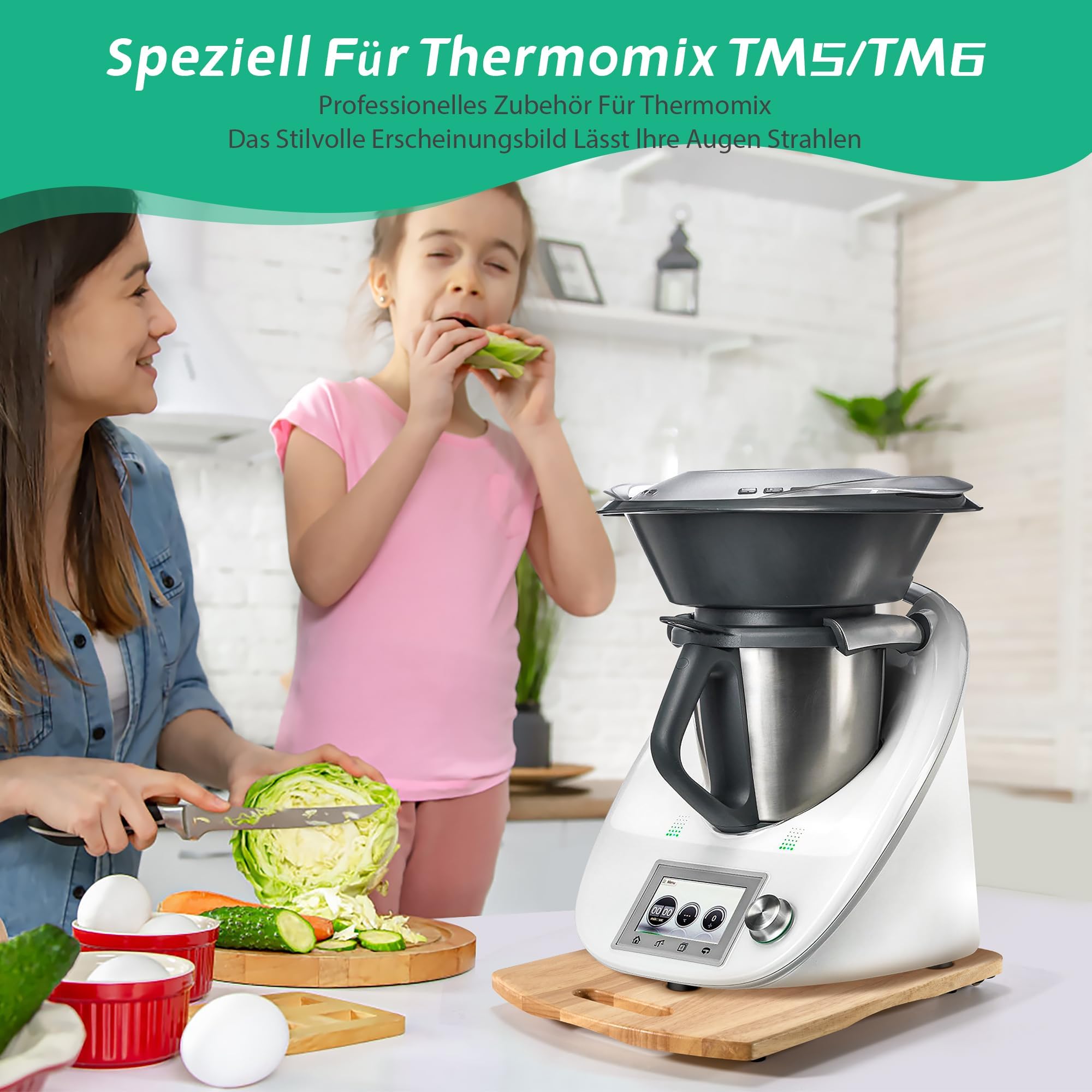 Tavola scorrevole per Bimby TM6/TM5, Bimby TM6 con ruote universali, per Bimby TM6, per Bimby TM6, in legno di gomma leggero TM6