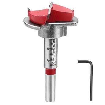 HPHOPE Forstner Bit 35mm Adjustable Positioning Drill, Concealed Hinge Jig Drill Guide Bit, Cemented Carbide Woodworking Hole Saw with Depth Stoper Depth Range 10-40mm