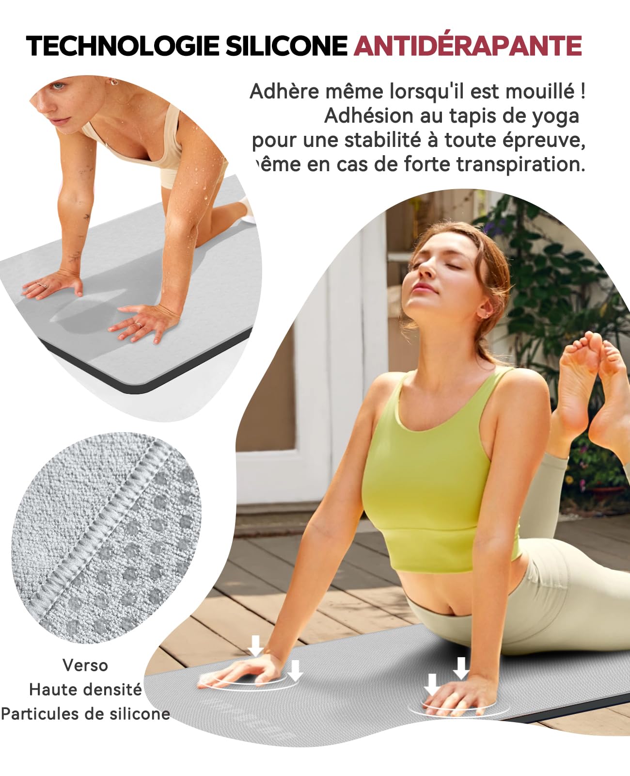 HAPBEAR Lot de 2 Serviettes Yoga 183 x 61 cm,Antidérapantes pour Tapis–Gris | Microfibre avec Picots Silicone,Séchage Rapide,pour Hot Yoga,Pilates,Salle de Sport & Bikram