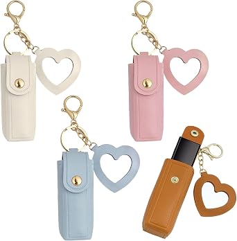 Lipstick Holder Keychain, PU Leather Mini Chapstick Holder, Chapstick Case Lip Balm Organizer Lip Gloss Keychain