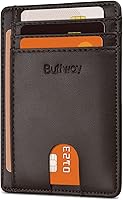 Vista 259 de Buffway - Billetera delgada minimalista de cuero con protección RFID para hombre y mujer Café Lichee