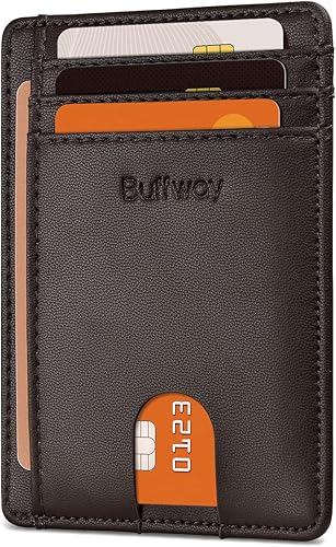 Miniatura 238 de Buffway - Billetera delgada minimalista de cuero con protección RFID para hombre y mujer