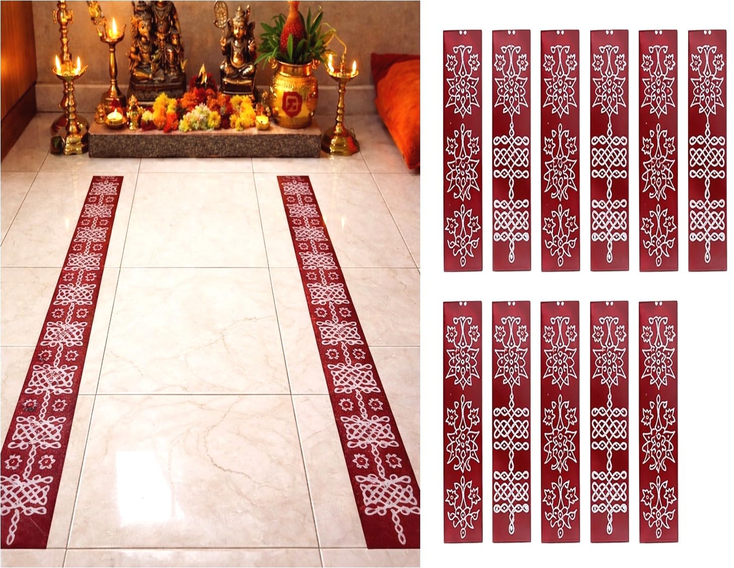 Beauty Tool Maroon Border Rangoli kolam Sticker/Traditional/Designs for Pooja Iteam/Decoration/Stickers Door Entrance, Floor, Tiles Stickers. Wall Stickers (Pack of 1) 10 Sheet-image-23