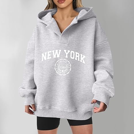 Annhoo Womens Oversized Sweatshirts Long Sleeve Stand Neck Button Down Pullover Shirts Fall Baggy Comfy Clothes - View #9