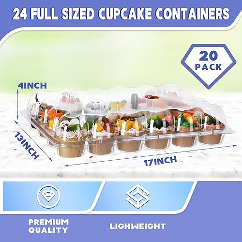 Miniatura 2 de 20 juegos de recipientes para cupcakes, 24 unidades, cajas apilables transparentes desechables con tapa de cúpula alta desmontable para bodas,