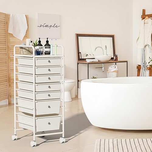 Miniatura 6 de Carrito utilitario de 6 niveles con 6 cajones, carrito utilitario rodante con 2 ruedas giratorias con cerradura, carrito móvil multiusos para