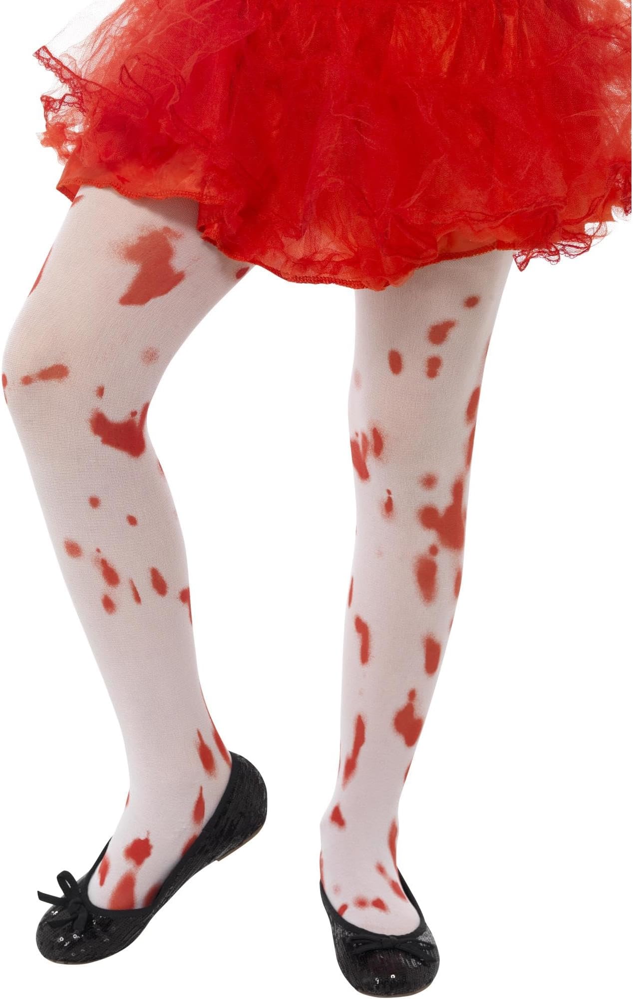 Smiffys Kids White Tights with Blood Stain Print, Halloween Fancy Dress Accessory for Girls, Spooky Zombie Horror Costumes, Halloween Parties &Trick or Treat Events, Ages 6–12