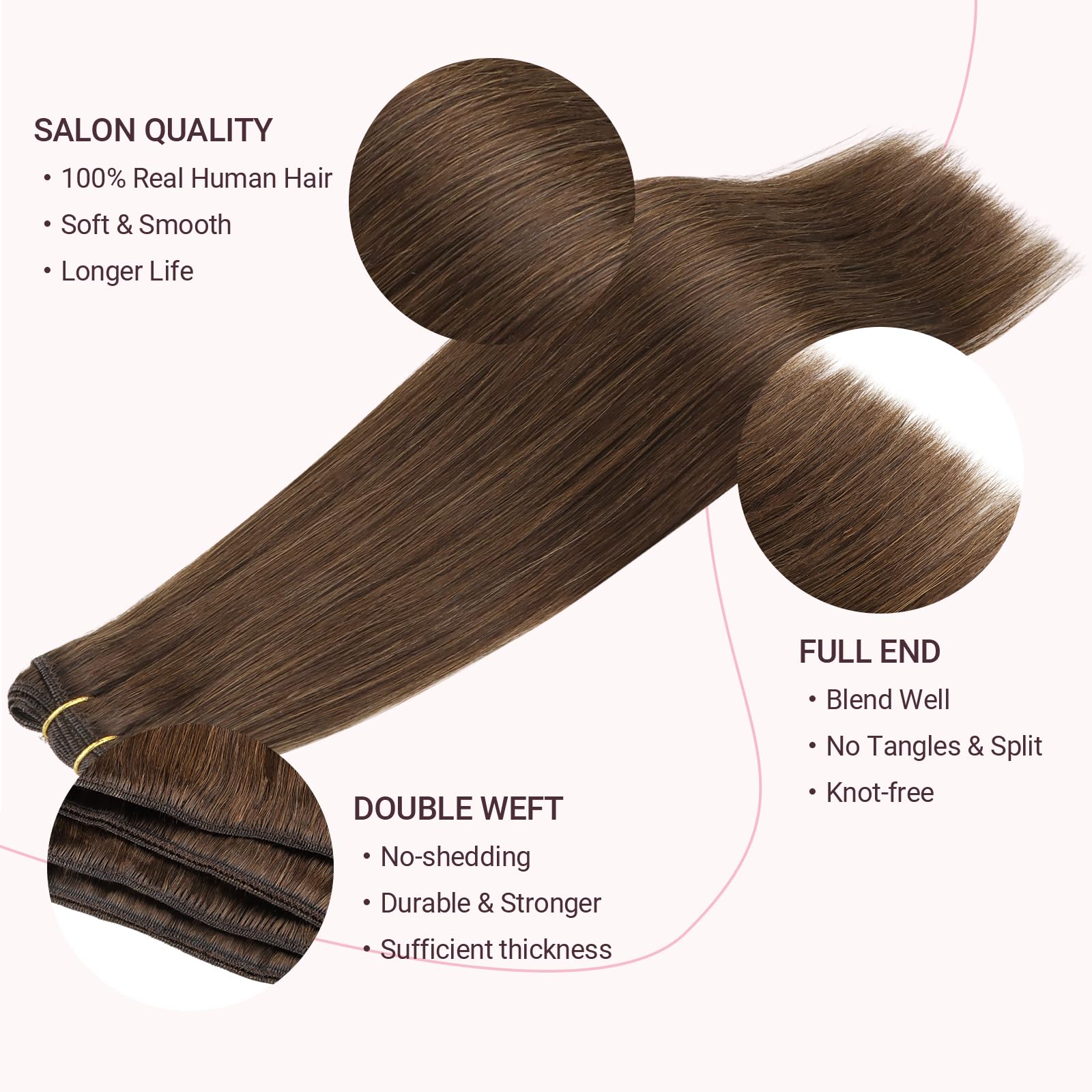 Real Human Hair Extensions 16 Inch 80g Double Weft Sew In Straight Sew in Hair Extensions Real Human Hair, 110g 16 inch #2 Dark  main image 4