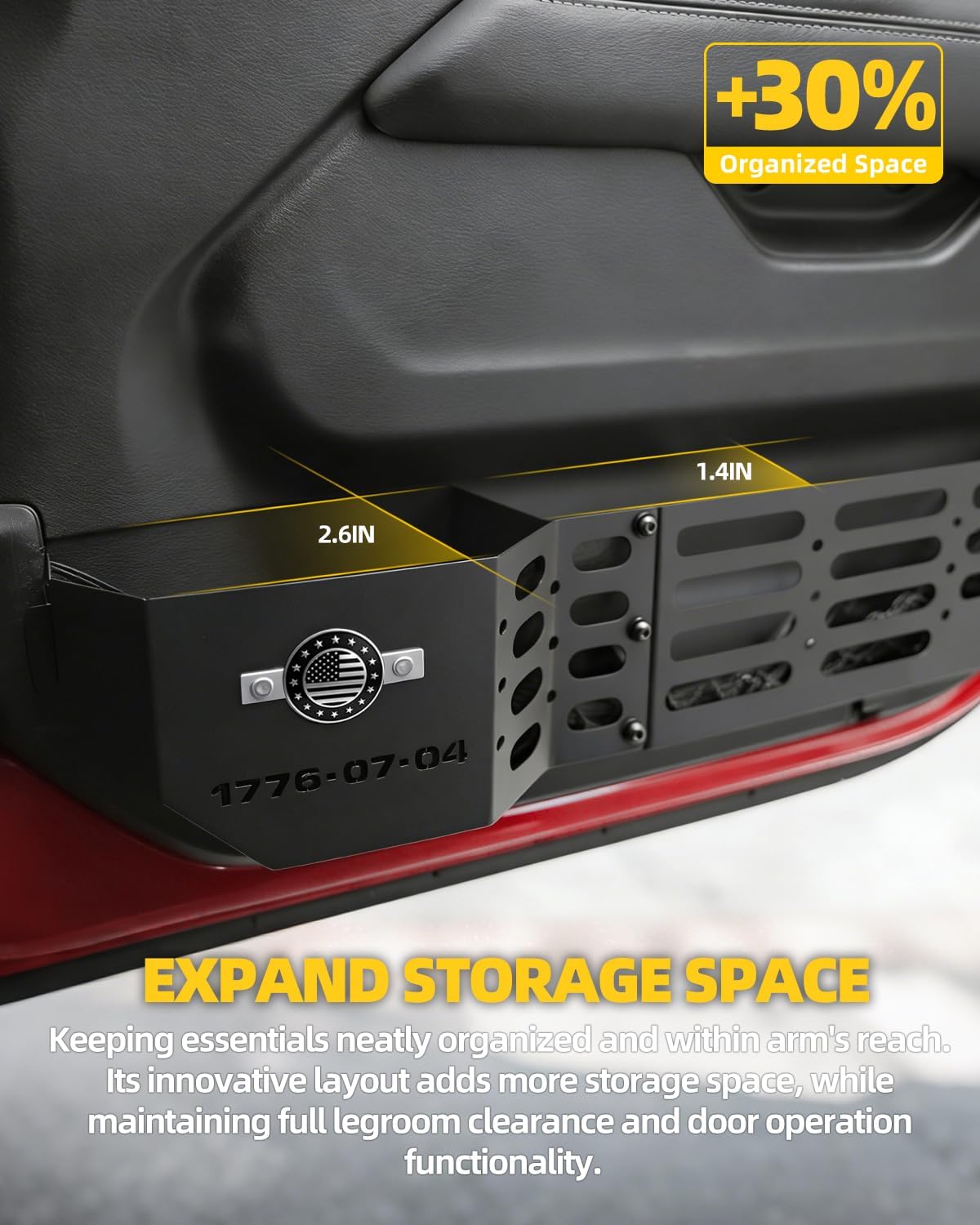 Wrangler Door Pocket Storage Box, US Flag Front Door Storage Organizer for Jeep Wrangler JL JLU 4XE 2018-2025 & Gladiator JT 2020-2022 2023 2024 2025 Accessories