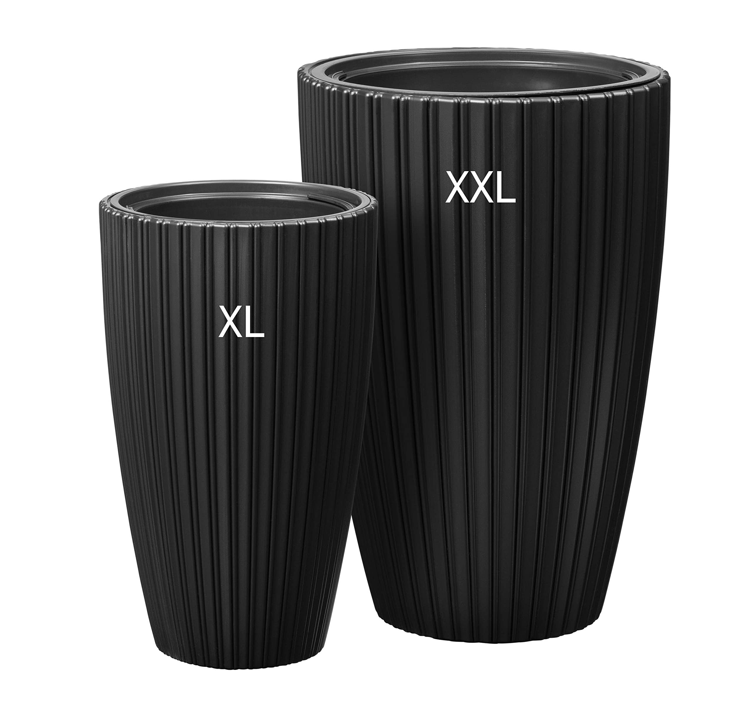 MELTOM Doniczka na kwiaty z wyjmowaną wkładką, okrągła doniczka na rośliny, zestaw 2 szt.: XXL+XL (czarne)