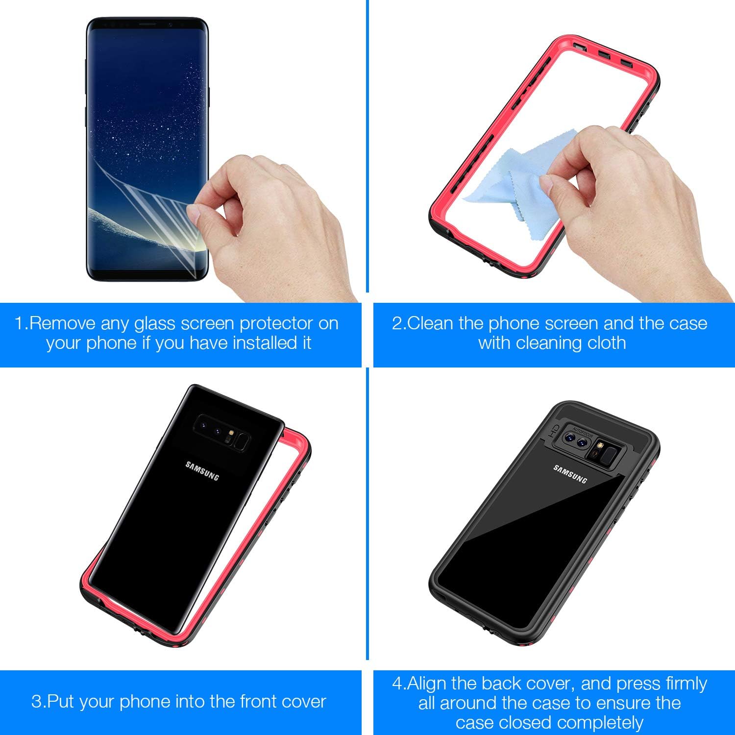 Waterproof Case for Galaxy Note 8, IP68 Waterproof Snowproof Shockproof and Dustproof Cover Case, Underwater Full Sealed Cover Case for Samsung Galaxy Note 8, 6.3 inch