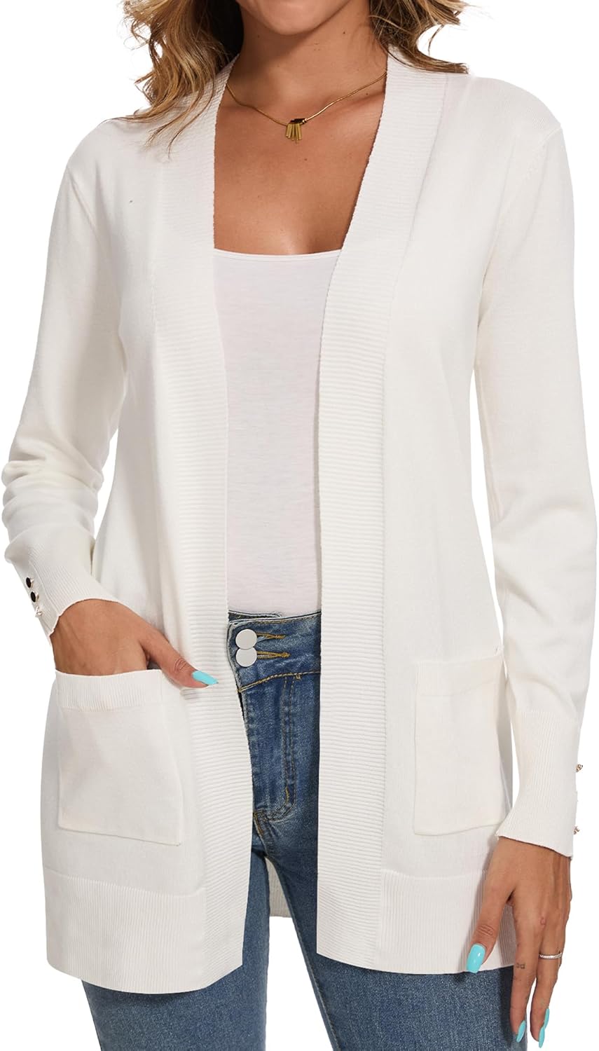 Cardigan for Women Dressy Long Sleeve Casual Open Front Knit Cardigan Sweaters Pockets