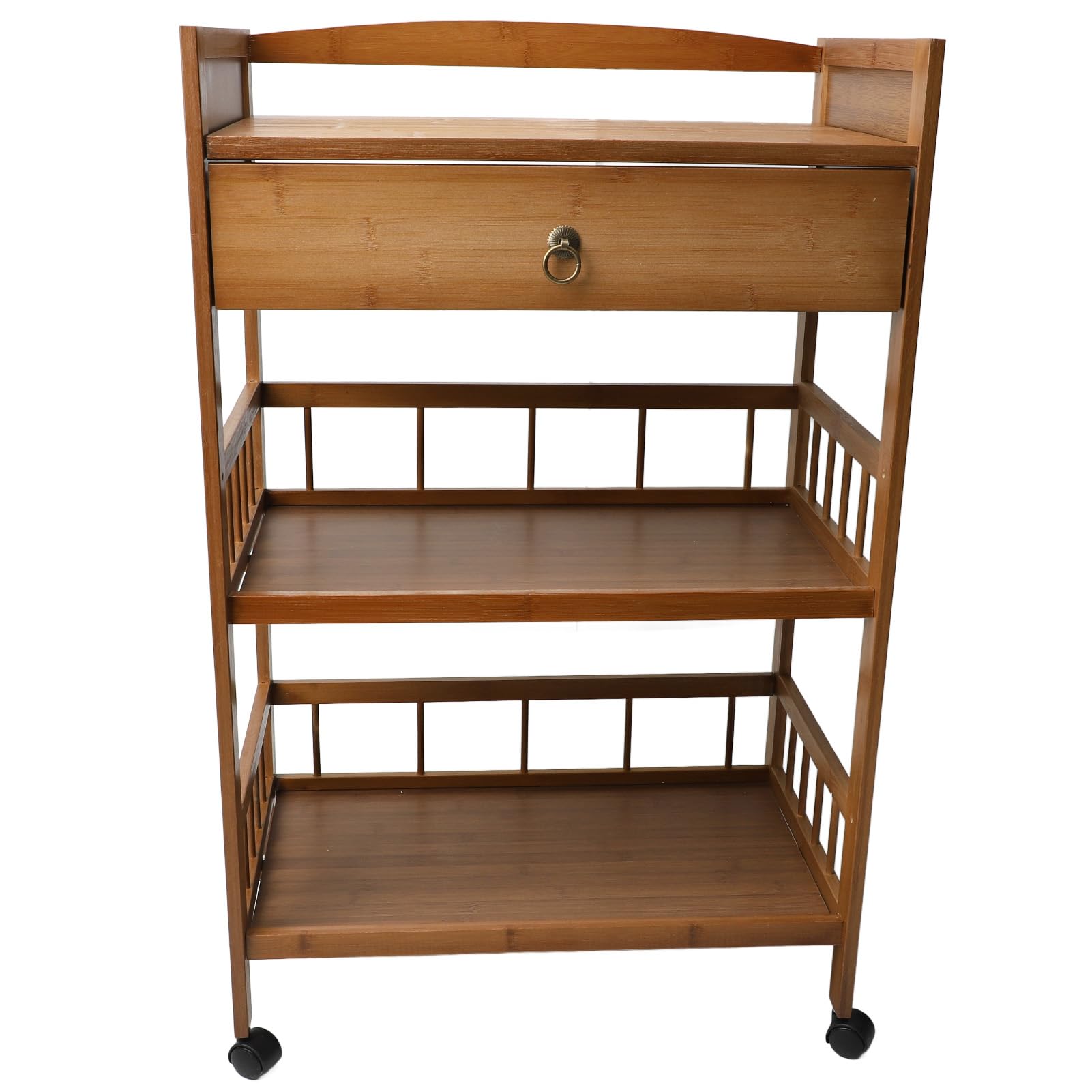 Rengue Carrello di Servizio Mobile, Tavolino Laterale in bambù con 4 Ruote per Uso Domestico, Mobiletto Portaoggetti Multiuso, Design in Stile Cinese