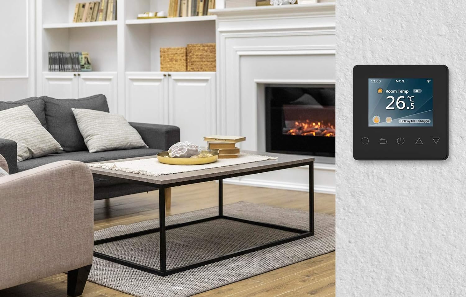 Termostato Wi-Fi ThermoLife ET81W con display a colori – Nero – 16A – Termostato digitale programmabile con sensore di temperatura interno e sensore da pavimento – Controllo riscaldamento per