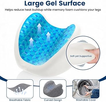 Knee Pillow for Side Sleepers Hip Pain, Gel Memory Foam, Grey