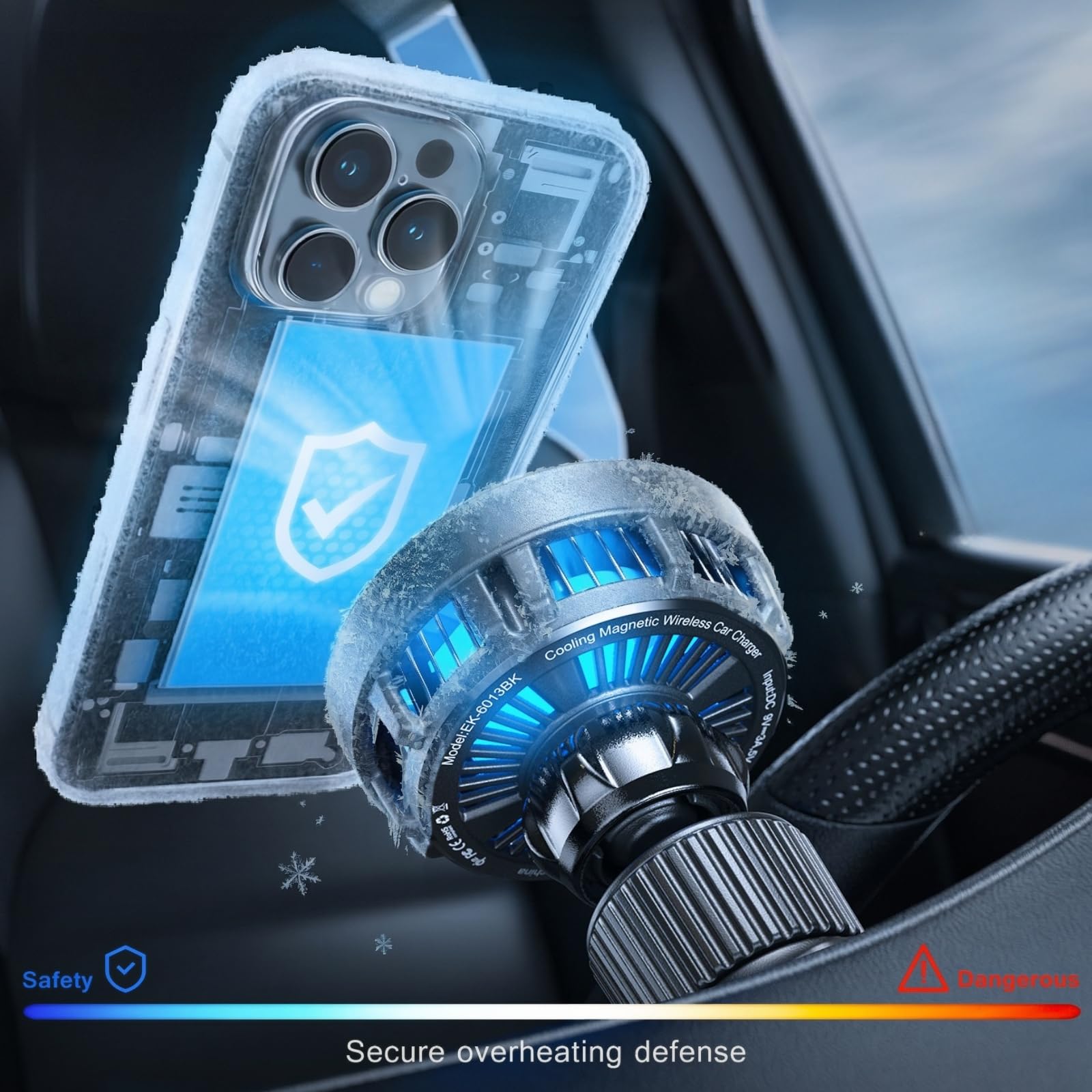 Esoulk [2026 Upgraded] Qi2 25W Fast Wireless Car Charger with Active Cooling Fan for Heat Protection, MagSafe Compatible Magnetic Air Vent Mount with Locking Clip, Phone Holder for iPhone & Android — view 2