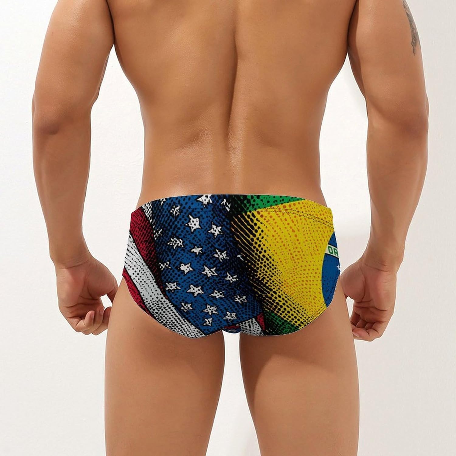 USA and Brazilian Flags Print Men's Swimsuit Brief Sexy Bikini Briefs Retro Printed Swimwear Quick Dry Swimming Trunks XX-Large (xx_l)