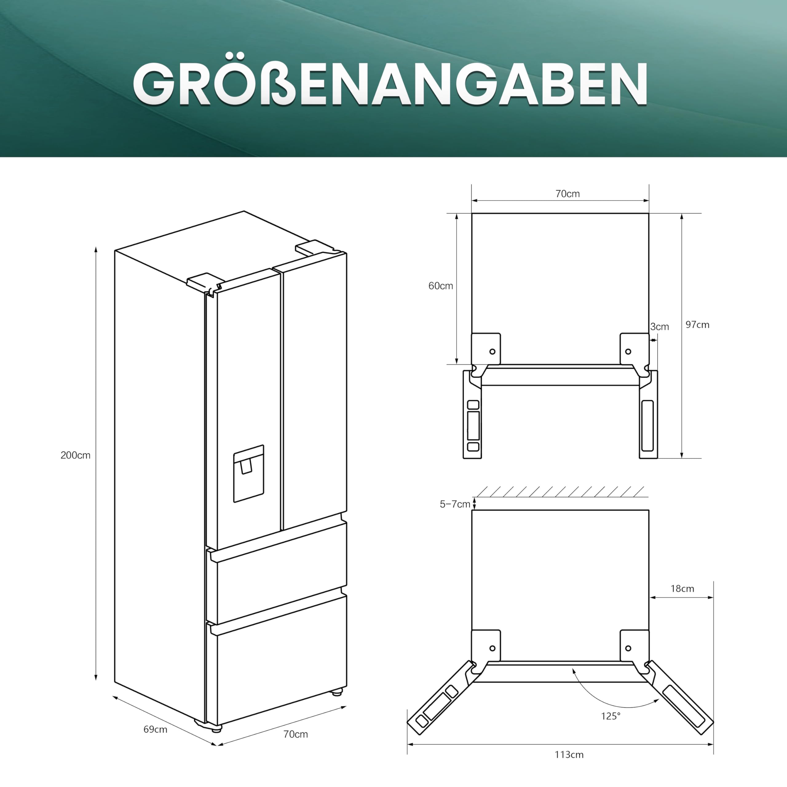 Hisense RF632N4WFE French Door Kühlschrank mit Wasserspender 70cm 485L Schwarz Energieklasse E