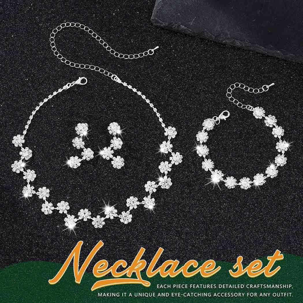 Sixexey Bridal Wedding Jewelry Set Silver Rhinestone Necklace Earrings Sparkly Bracelet Sets Prom Party Costume Jewelry for Women - Image 2