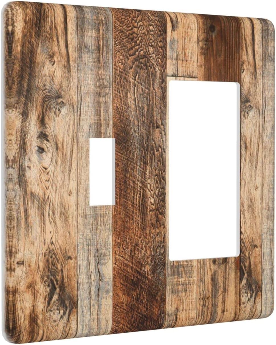 Rustic Brown Wood 2 Gang Light Switch Cover Toggle Rocker Combination