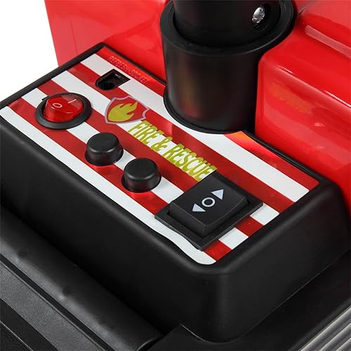 Miniatura 5 de Camión de bomberos eléctrico para niños, camión de bomberos con batería de 6 V, con luces LED, música y bocina, rojo y negro