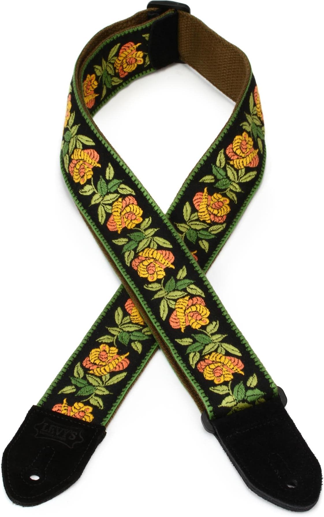 Leathers 2" Fabric Guitar Strap Rosa - Yellow Design; Yellow, Gold, Green, and Black (MC8JQ-004)