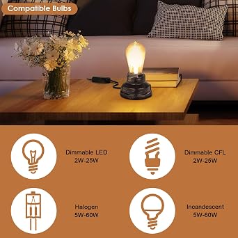 Inline Switch 2 Pack, Full Range Rotary Lamp Dimmer, Black Cord Switch | Lamp Switch Replacement for Table and Floor Lamps, Pendant Lights, Works With Dimmable LED, Incandescent, Halogen Bulbs