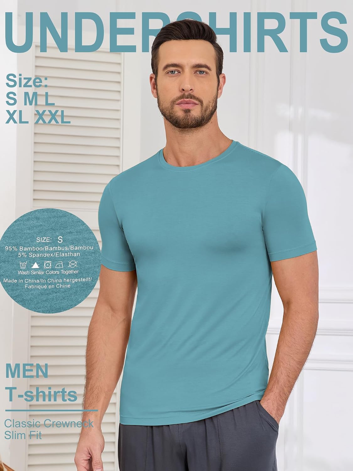 Men's Undershirts Crew Neck Moisture-Wicking Stretchy Soft Bamboo Rayon T-Shirts for Men