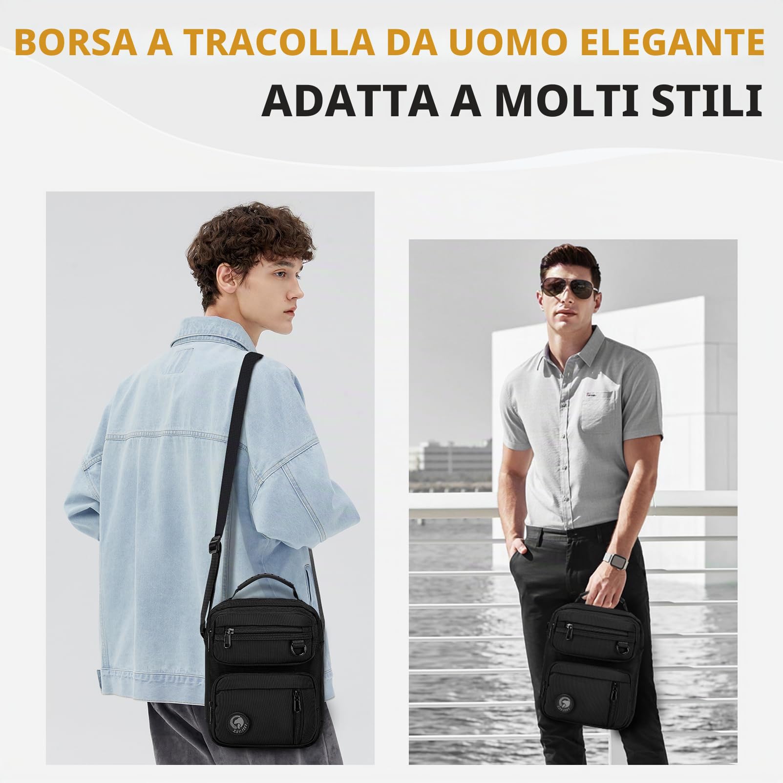 Borsello Uomo Tracolla Piccolo Con Toppa Adesiva, Impermeabile Oxford Borsa Tracolla Borselli Uomo Elegante Marsupio Tracolla Uomo Borsetta Tracolla Uomo Piccola Per Lavoro, Viaggi, Shopping