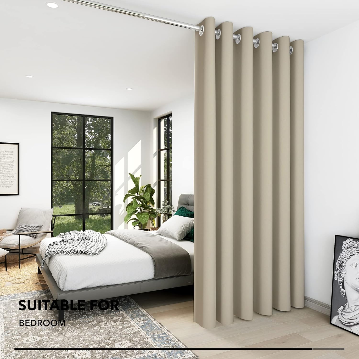 Deconovo Door Curtain Thermal Insulated Eyelet Energy Efficient Room Darkening Curtain for Bedroom Living Room 66 x 84 Inch Drop Beige 1 Panel - Image 4