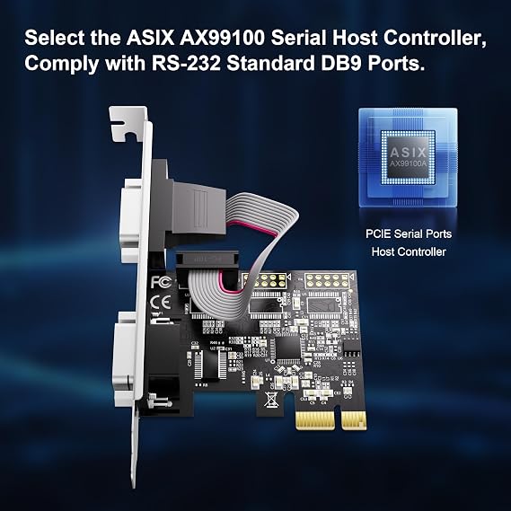 2-Port PCIe RS-232 DB9 Serial Port Card - Windows XP/7/8/10/11 & Linux Compatible (32/64bit) for Fast Data Transfer (PCIe1X Dual Serial Card)