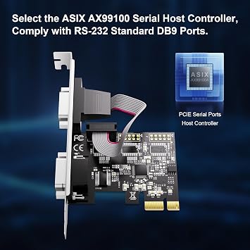 2-Port PCIe RS-232 DB9 Serial Port Card - Windows XP/7/8/10/11 & Linux Compatible (32/64bit) for Fast Data Transfer (PCIe1X Dual Serial Card)