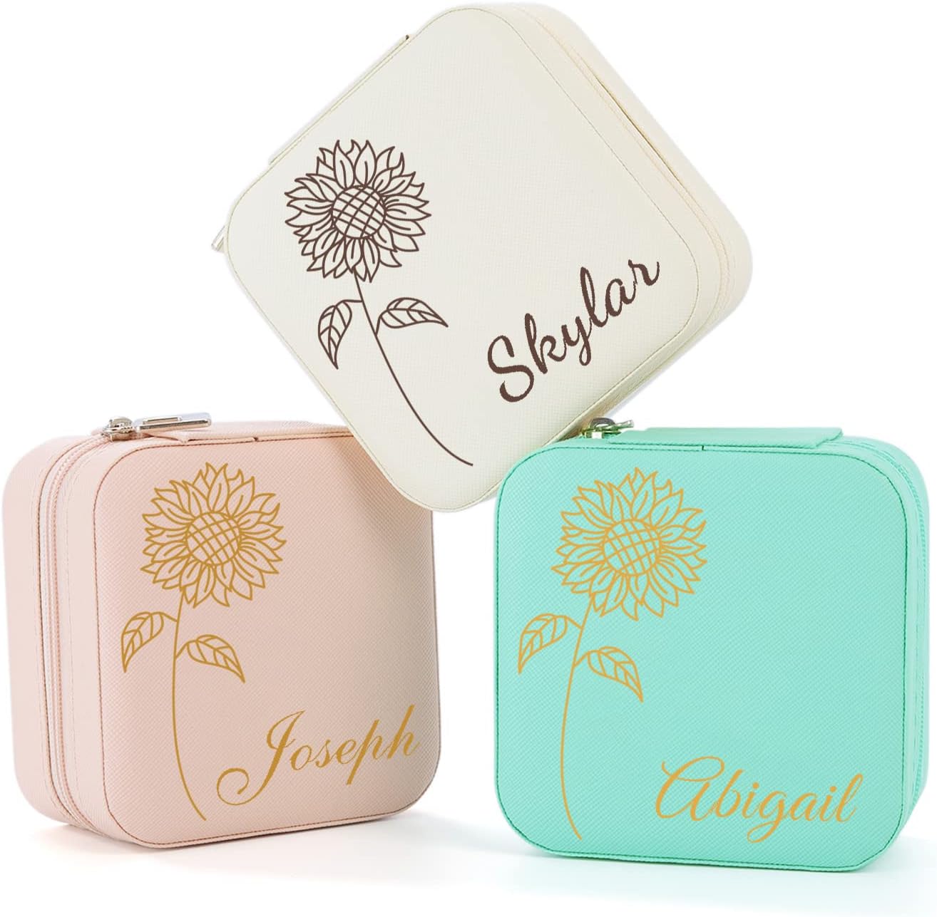 Bridesmaid Gifts Jewelry Box Personalized Small Jewelry Travel Case Custom PU Leather Portable Bridesmaid Proposal Boxes Mini Jewellery Organizer Storage Earrings Rings Necklaces for Women Girls-Pink