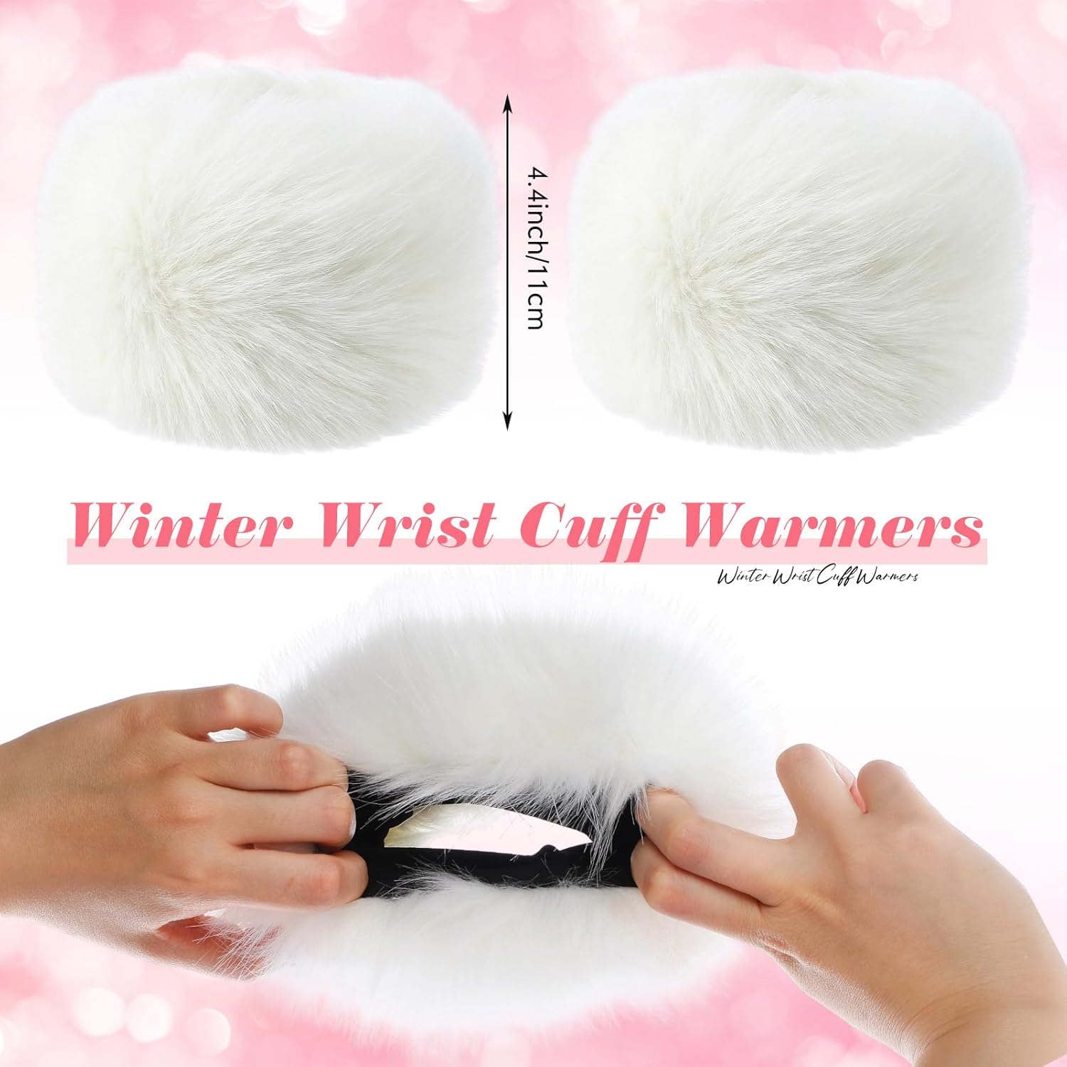 Newcotte Women's Faux Fur Wrist Cuffs a Pair of Warmers Winter Furry Windproof Arm Sleeves Warm Wristbands - Image 2