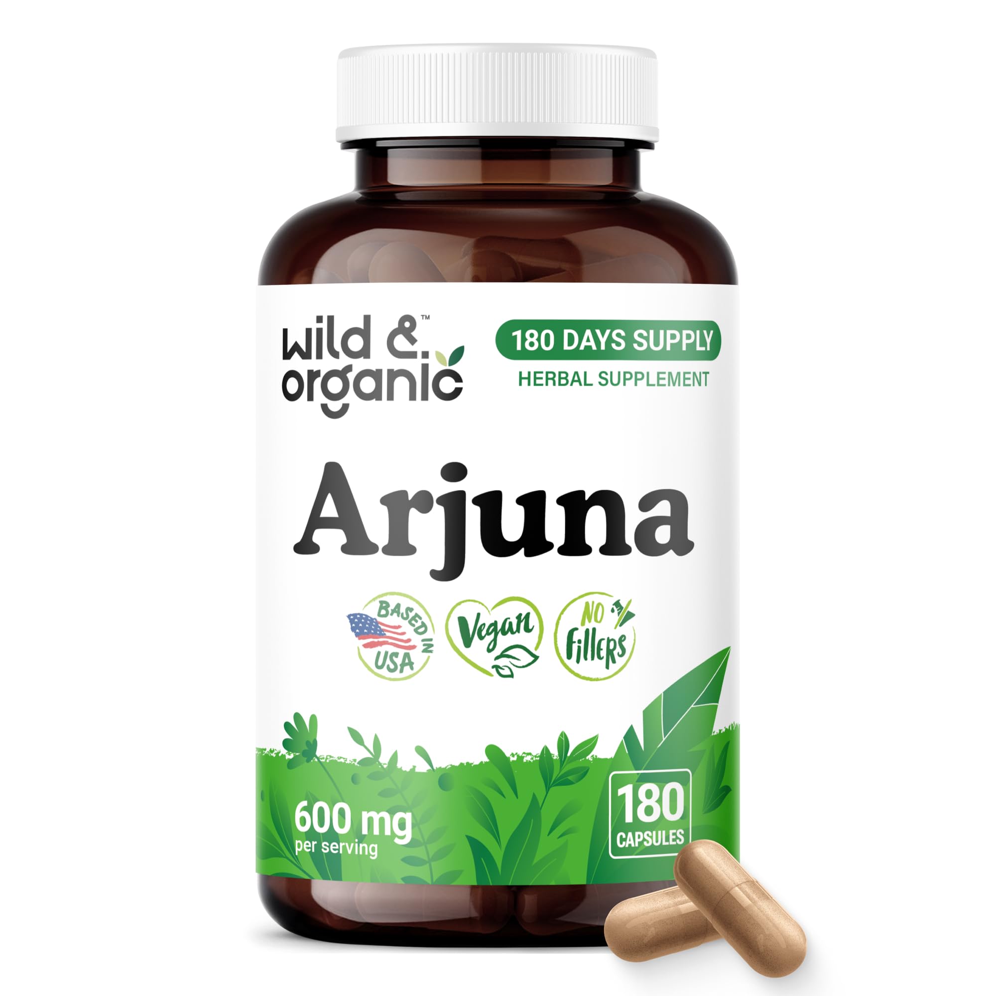 Wild & Organic Arjuna Bark Capsules - Antioxidant Support - 180 Count
