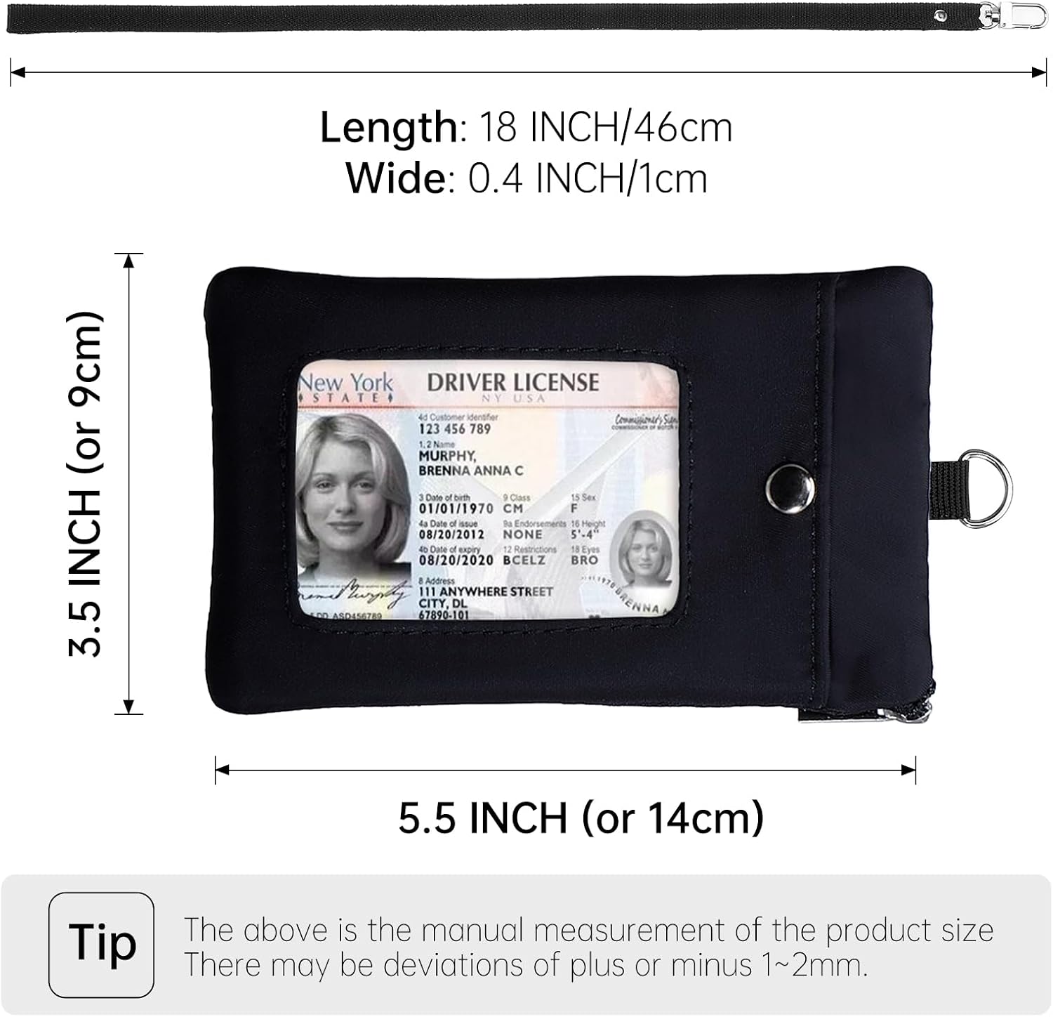 Small Womens Wallet with ID Window Minimalist Badge Holder with Side Zip Pocket