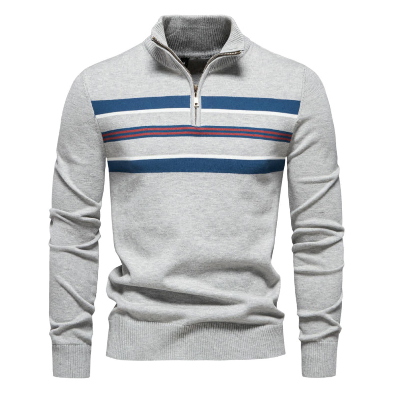 Maglione da uomo in maglia a righe con mezza cerniera casual autunno inverno