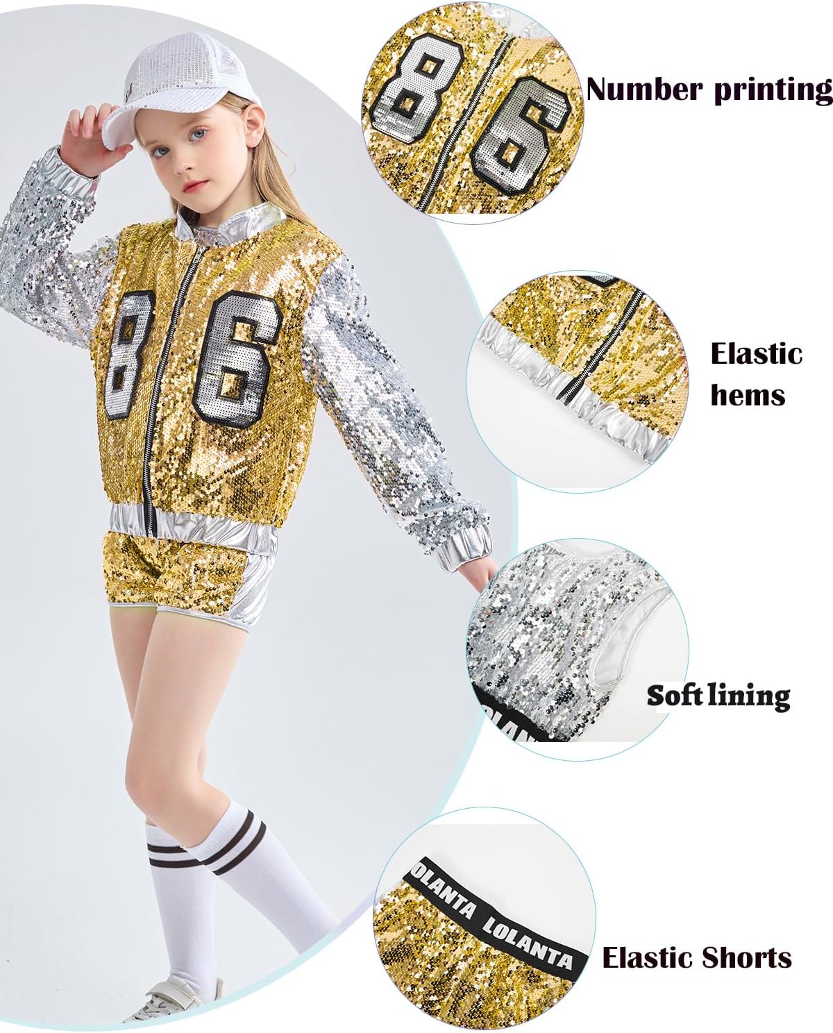 LOLANTA Girls Sequin Dance Costume, Sparkle Hip Hop Jazz Dance Dresses, Modern Dancing Outfits 4-16 - Image 3
