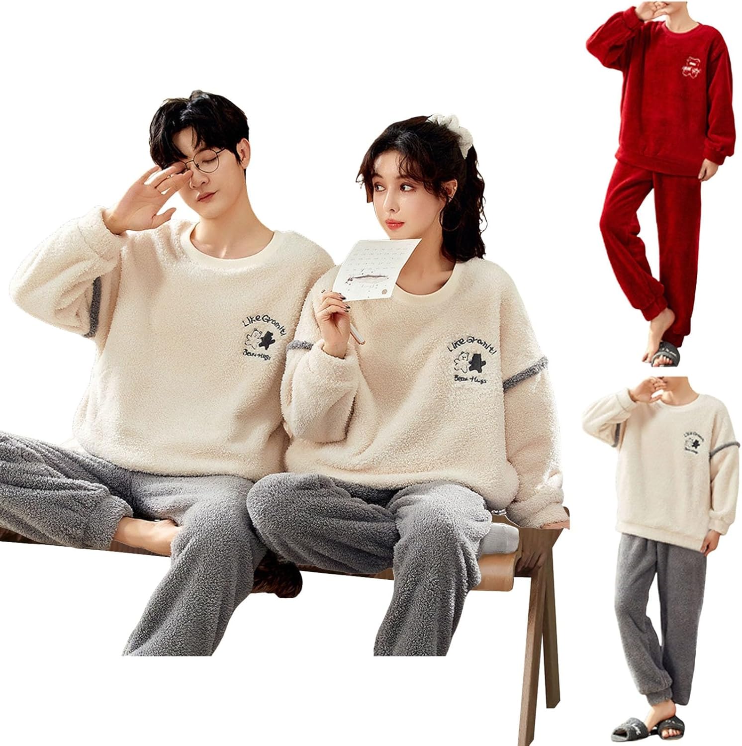 [Znepste] スウェット 裏起毛 パジャマ メンズ 上下セット 冬 ルームウェア もこもこ 着る毛布 長袖 厚手 ふわふわ あ