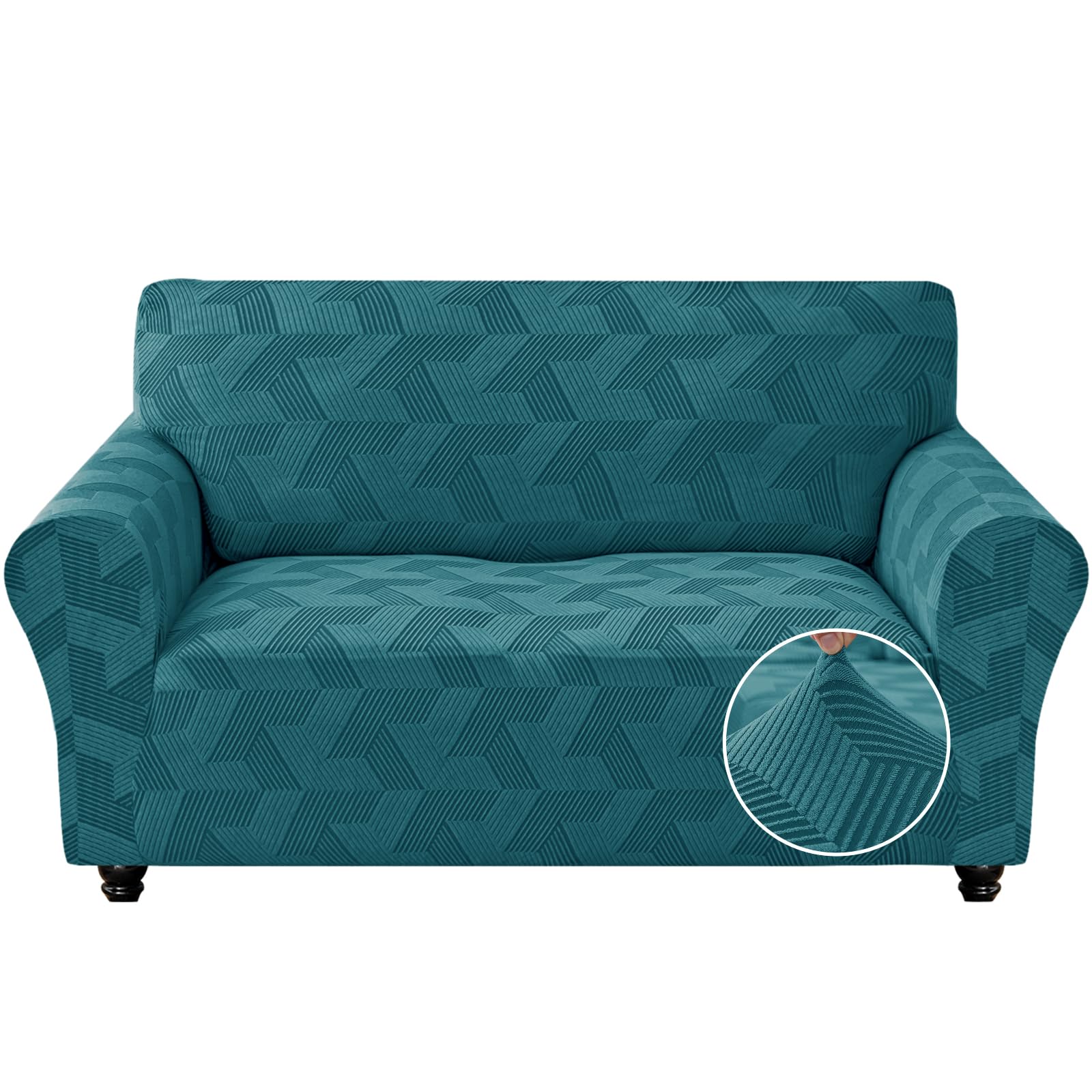 Housse de canapé extensible antidérapante et lavable en jacquard bleu