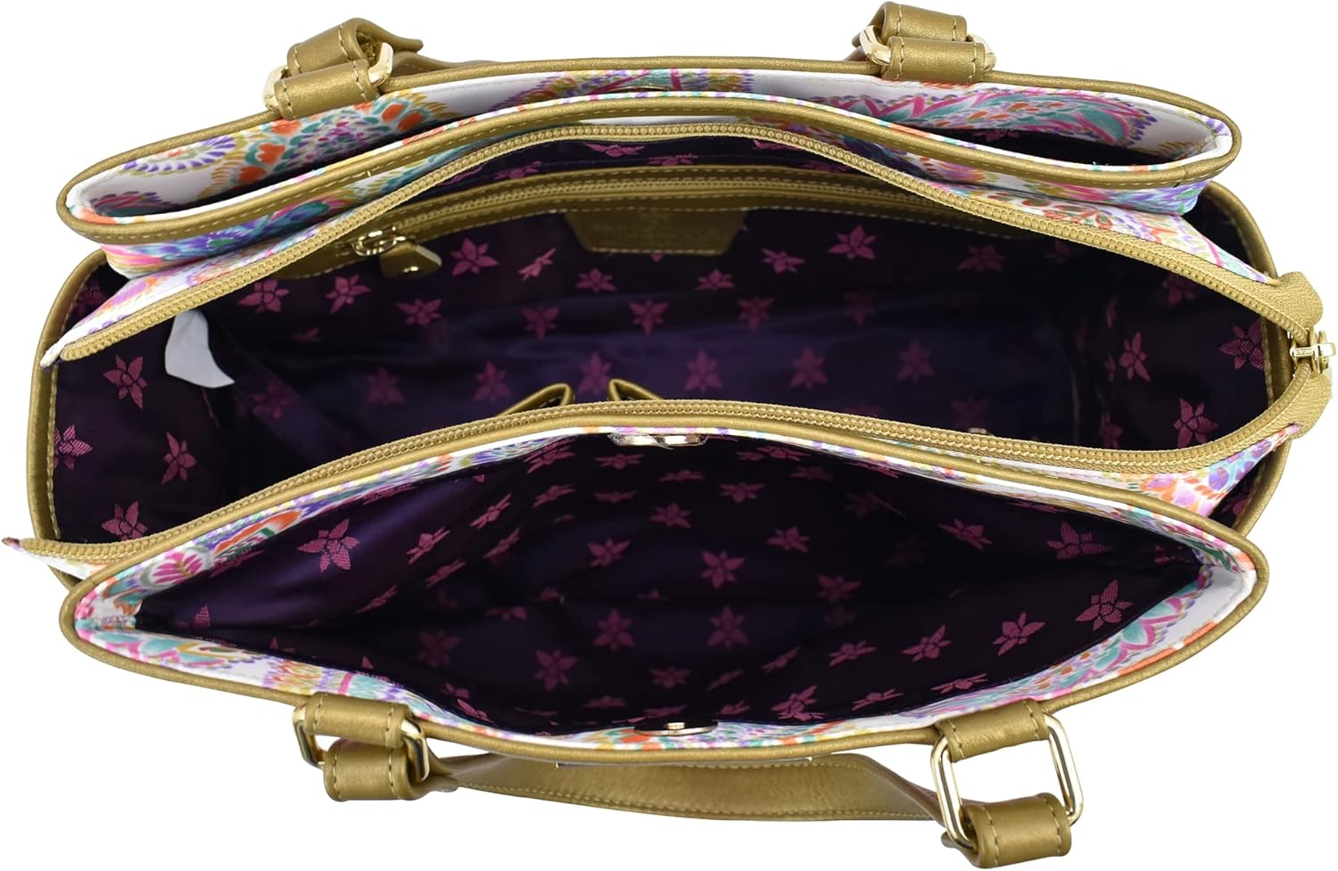 Anuschka Multicompartment Satchel - Wanderlust Collection - Nylon Fabric with Genuine Leather Trim and Artwork Print