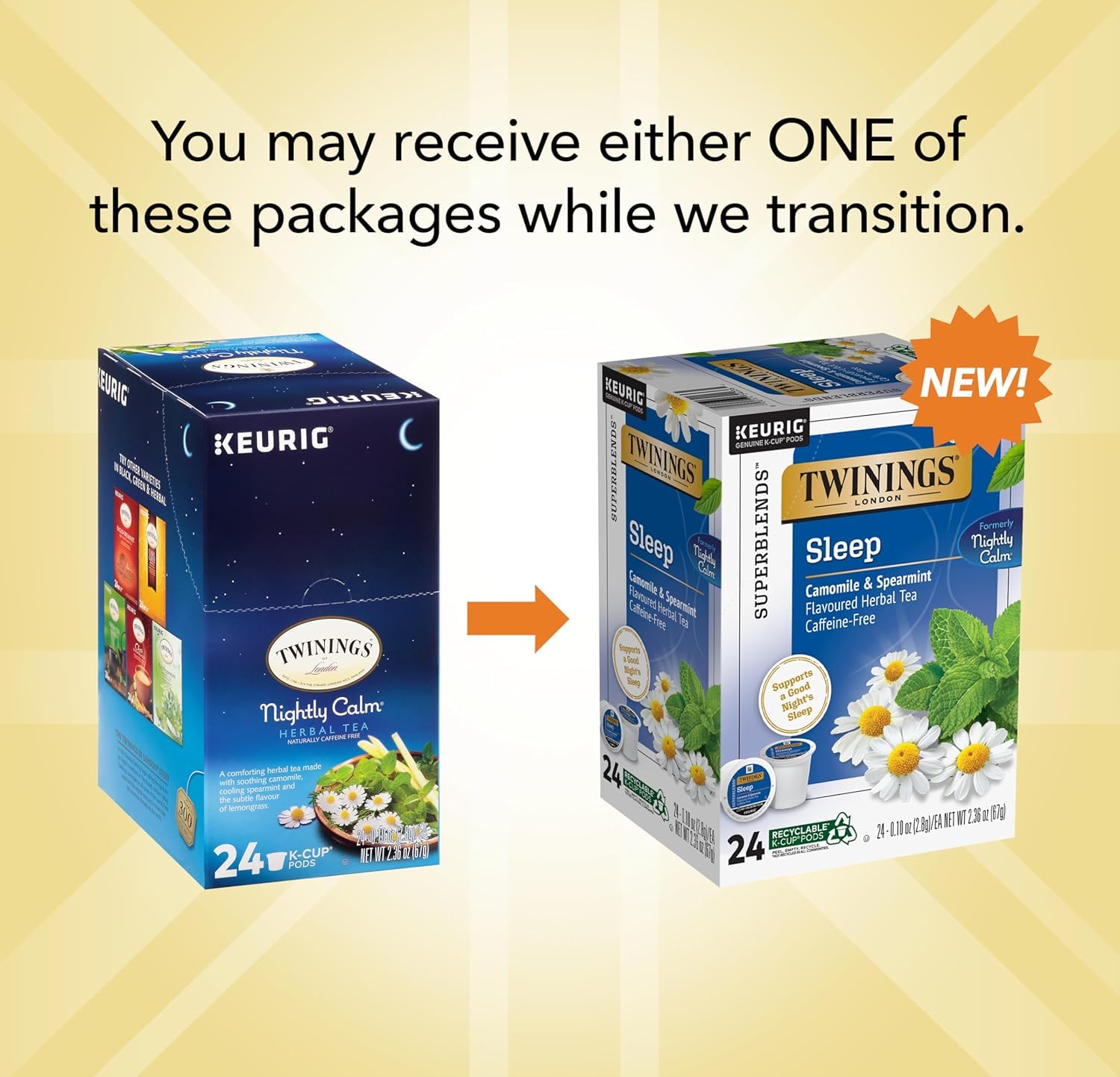 Twinings Sleep Herbal Tea K-Cup Pods for Keurig, 24 Count (Pack of 2), Formerly Nightly Calm, Camomile, Spearmint, & Lemongrass, Naturally Caffeine-Free, Enjoy Hot or Iced