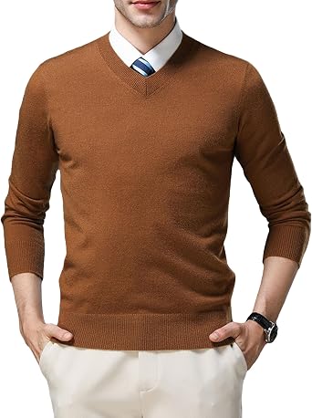 Mens Casual V Neck Long Sleeve Sweater Slim Fit Knit Casual Pullover Solid Color Plain Sweaters Tops